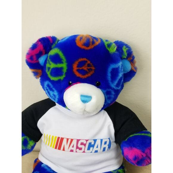 Nascar Build A Bear Peace Sign 14" Teddy Bear Blue 2009 Plush Stuffed Animal Vtg - Picture 2 of 12